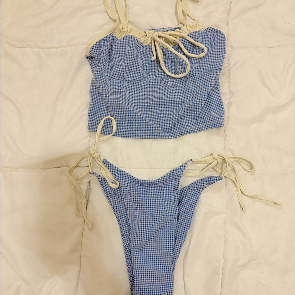 & Other Stories Blue and Cream Bikini Set